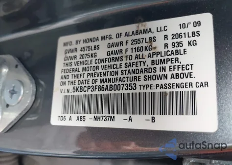 2010 Honda Accord Exl from USA, damaged, VIN 5KBCP3F86AB007353
